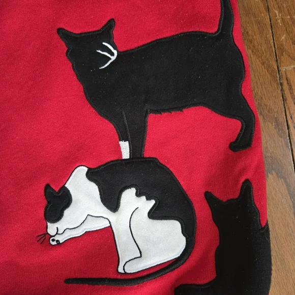 Vintage Blair Cat Vest Red Fleece Size XL Buttons Tuxedo Black Cat Lightweight - Picture 8 of 16